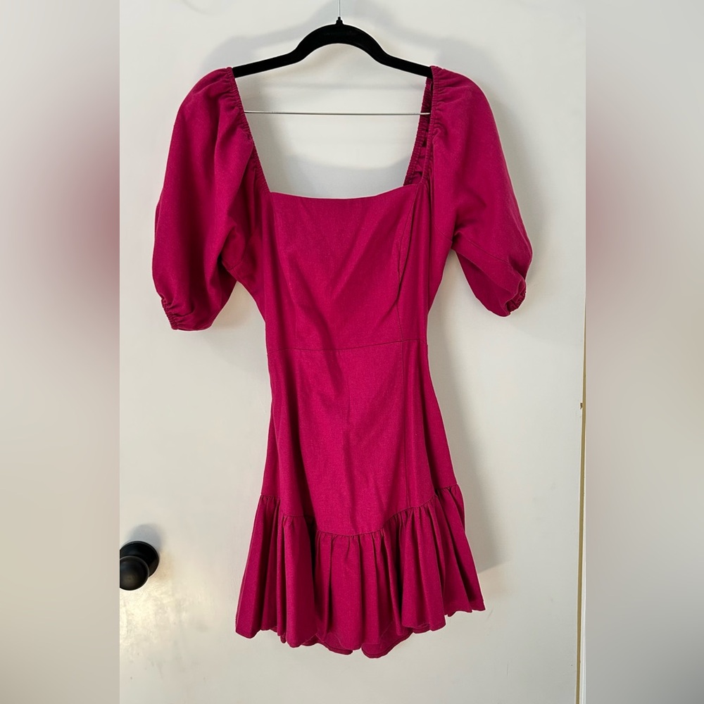 MINKPINK Fuchsia Backless Puff Sleeve Dress Small